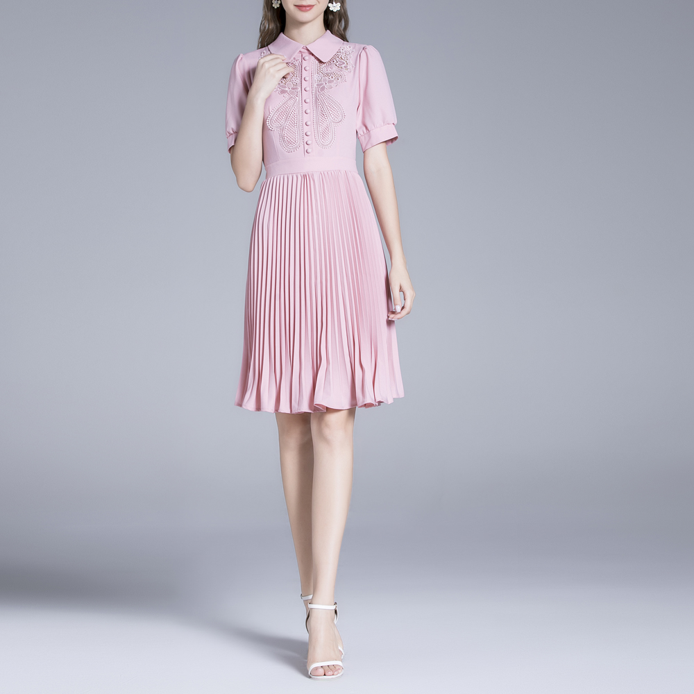 Pleated doll collar summer embroidered dress for women