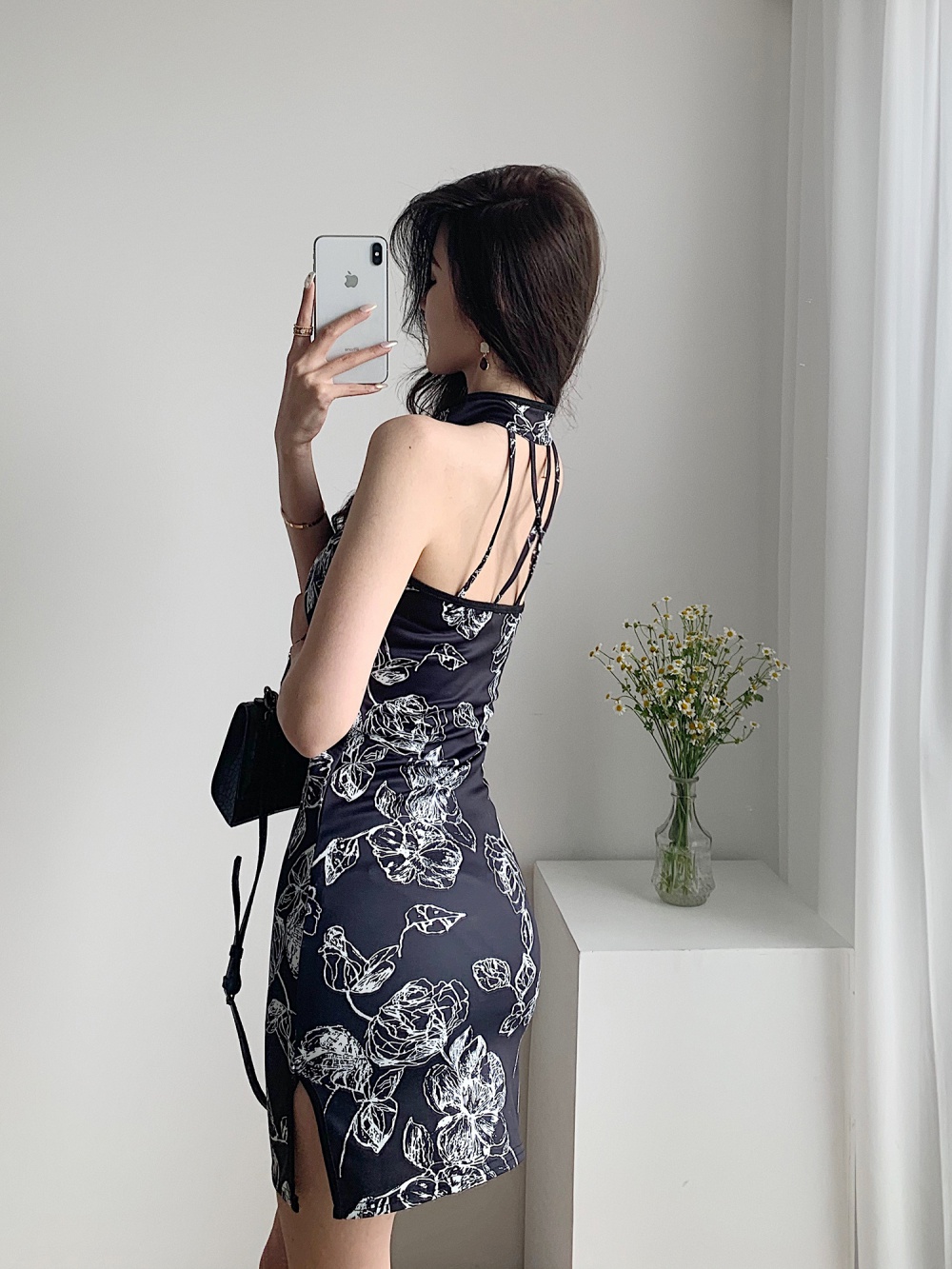 Maiden tight retro dress short slim printing cheongsam