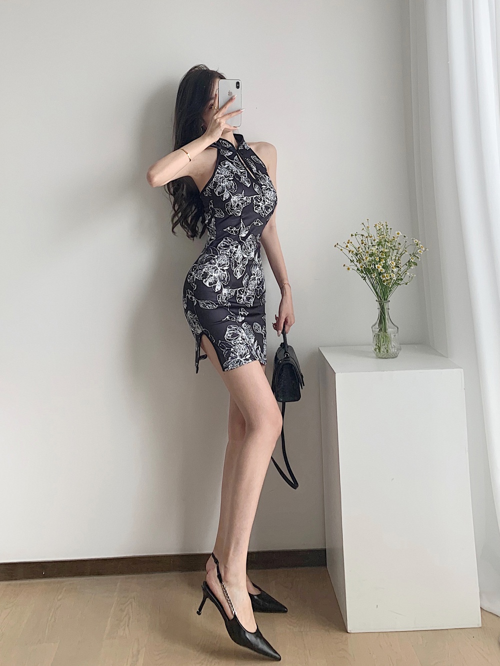 Maiden tight retro dress short slim printing cheongsam