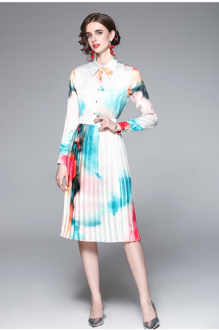 Printing big skirt long skirt gradient shirt 2pcs set