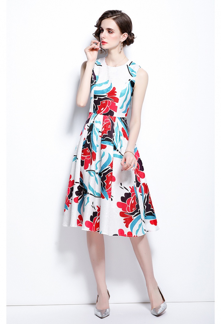 Printing sleeveless dress sleeveless long dress