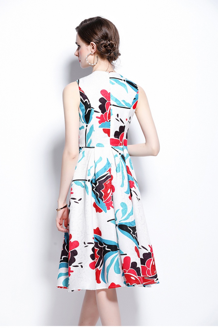 Printing sleeveless dress sleeveless long dress