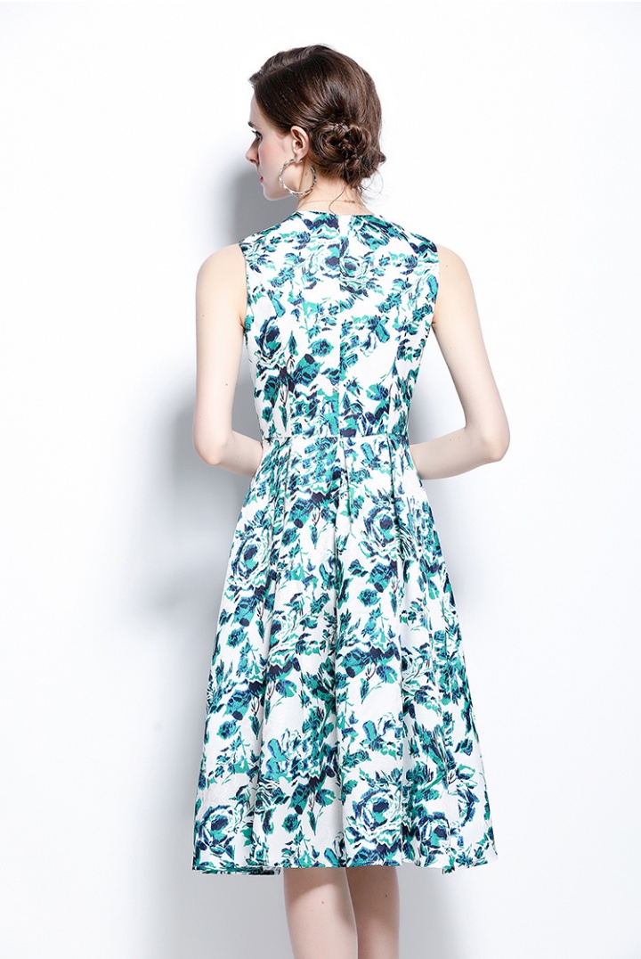 Printing dress sleeveless long dress