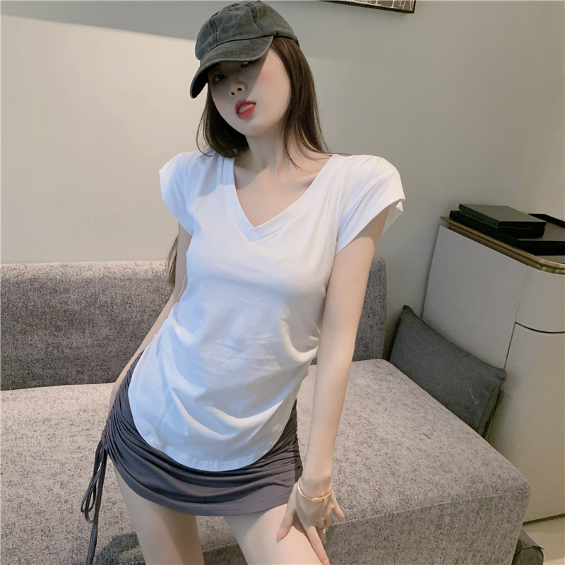 Boats sleeve irregular side fold pinched waist tops