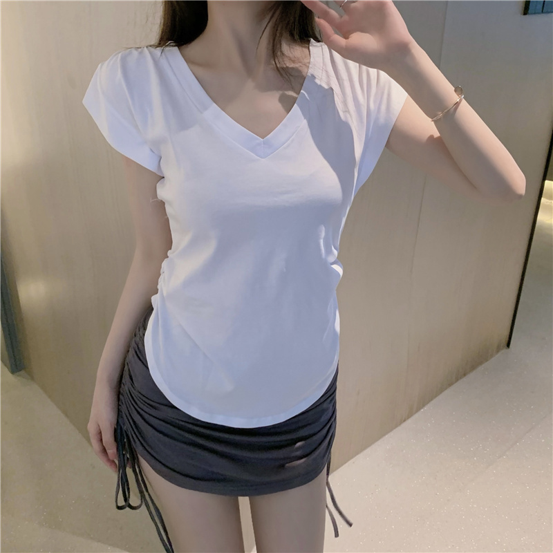 Side fold pinched waist tops pure irregular skirt