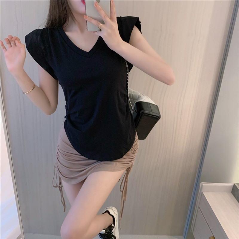 Side fold pinched waist tops pure irregular skirt