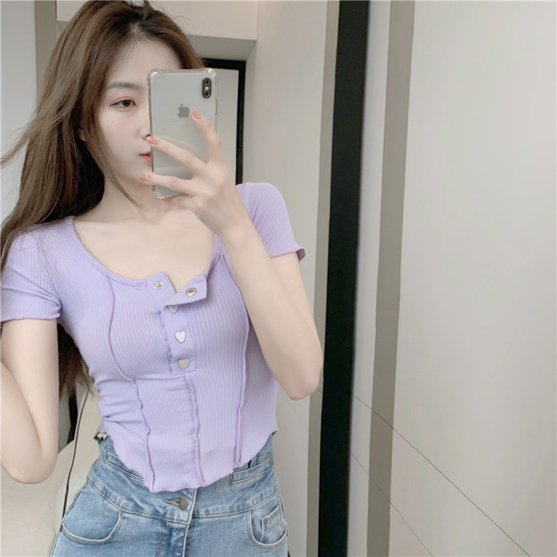 Korean style slim navel summer spicegirl irregular tops