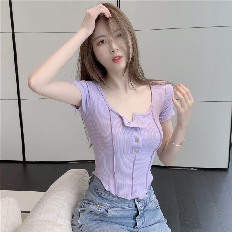 Korean style slim navel summer spicegirl irregular tops