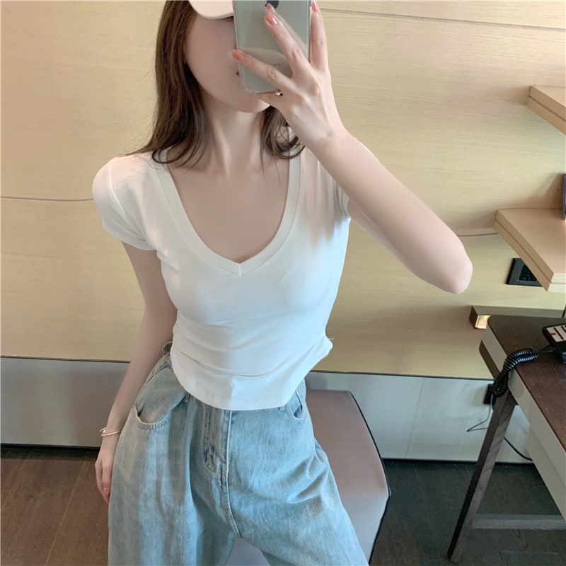 All-match short sleeve T-shirt irregular slim tops for women