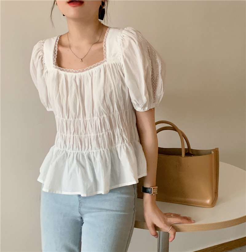 Hollow short sleeve lace Korean style France style shirt