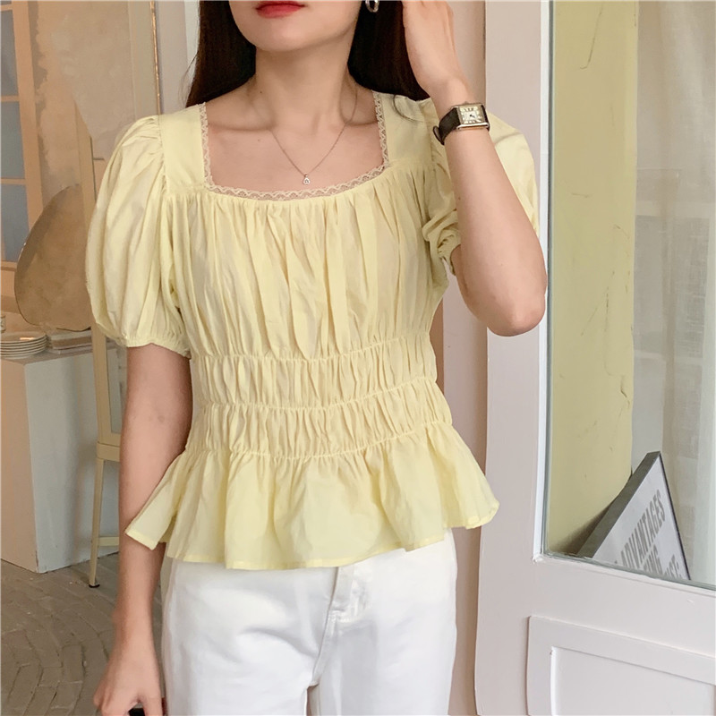 Hollow short sleeve lace Korean style France style shirt