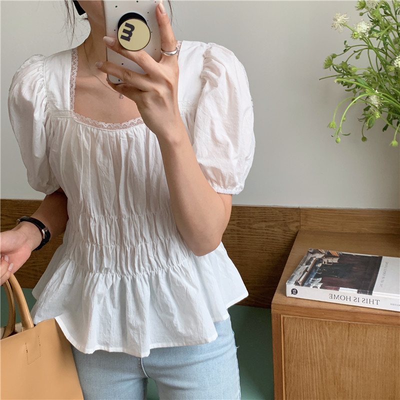 Hollow short sleeve lace Korean style France style shirt