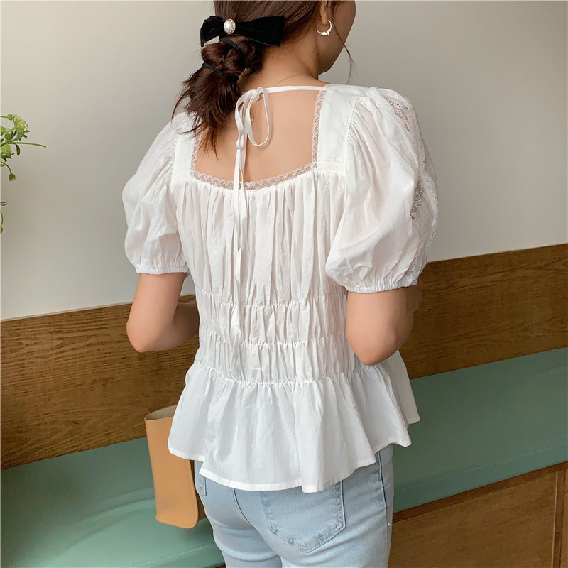 Hollow short sleeve lace Korean style France style shirt