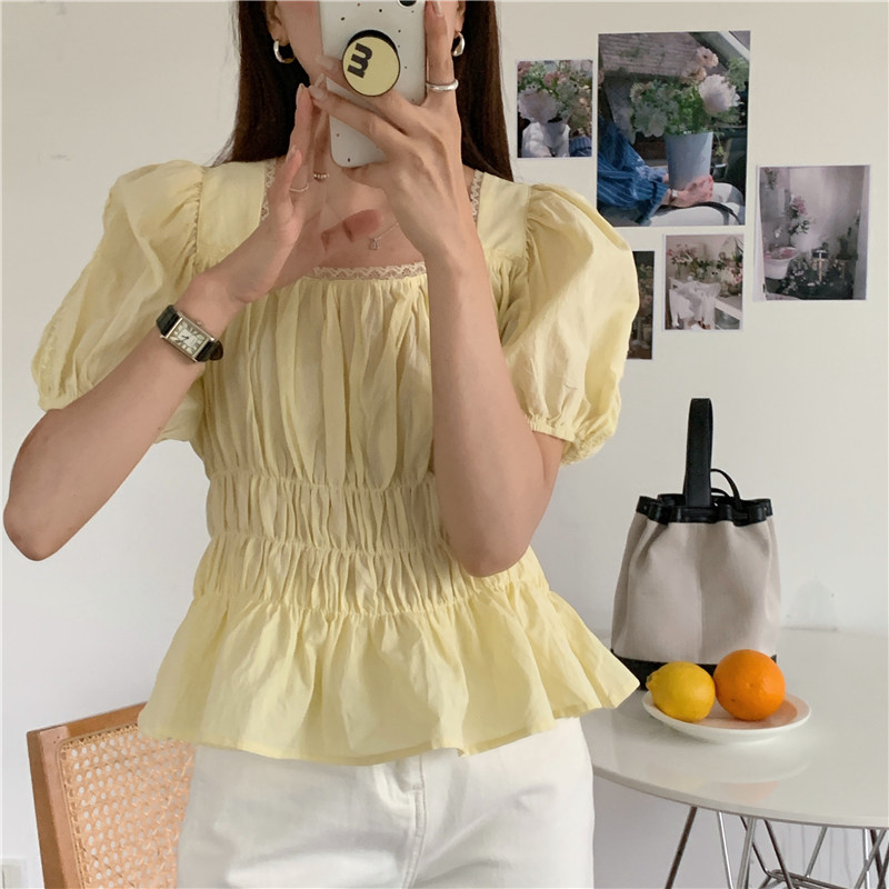 Hollow short sleeve lace Korean style France style shirt