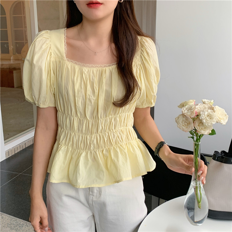 Hollow short sleeve lace Korean style France style shirt