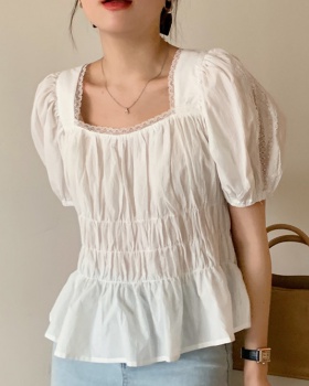 Hollow short sleeve lace Korean style France style shirt