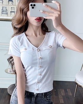 Short sleeve pure cotton tops slim summer T-shirt for women