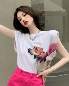 Printing sleeveless T-shirt shoulder pads fashion tops