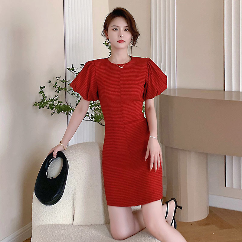 France style bubble light slim sexy pinched waist dress