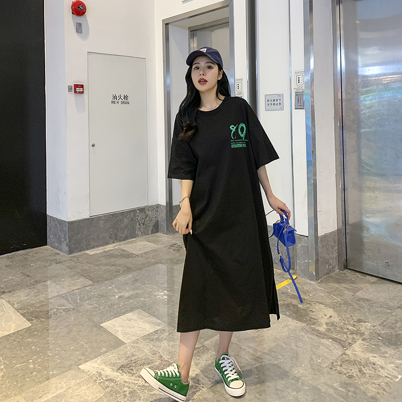 Korean style fat loose dress Casual long T-shirt for women