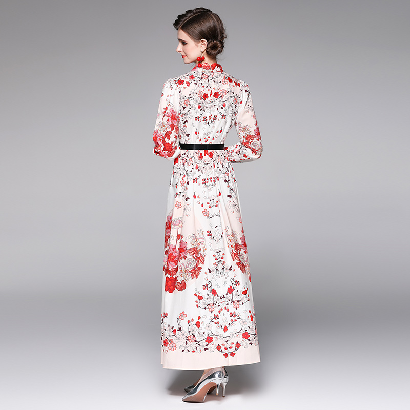 Printing all-match fashion with belt European style dress