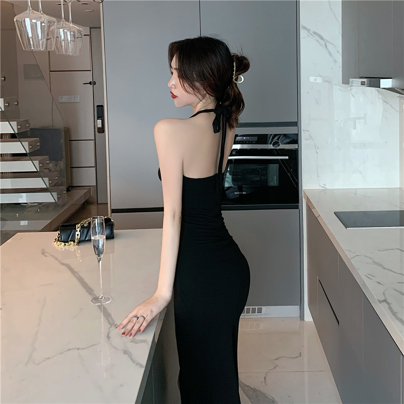 Temperament ladies summer formal dress bandage split dress