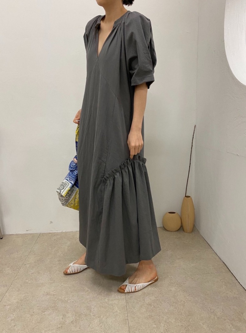 Retro fold Korean style long dress slim loose dress
