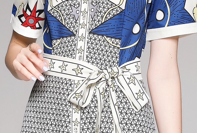 All-match printing pinched waist cardigan slim fashion dress