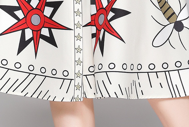 All-match printing pinched waist cardigan slim fashion dress