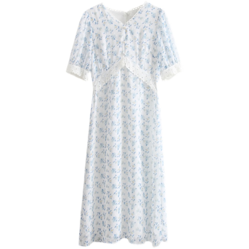 Lace V-neck summer France style polka dot lady elegant dress