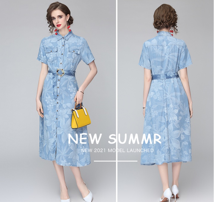 Short sleeve denim summer printing dress