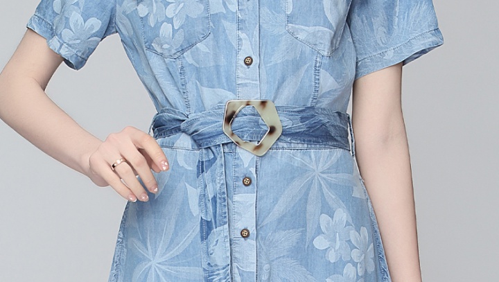 Short sleeve denim summer printing dress