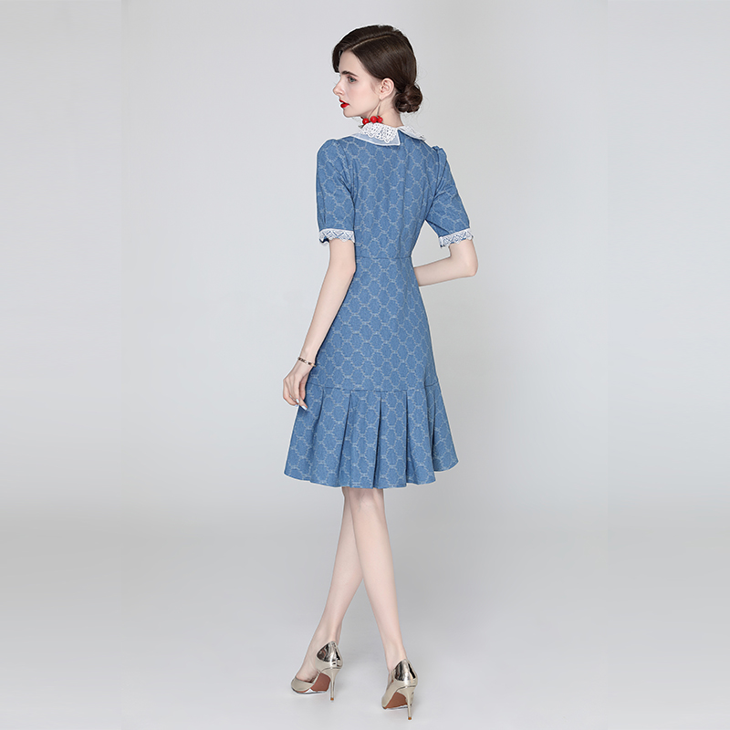 Short sleeve doll collar pinched waist summer dress for women