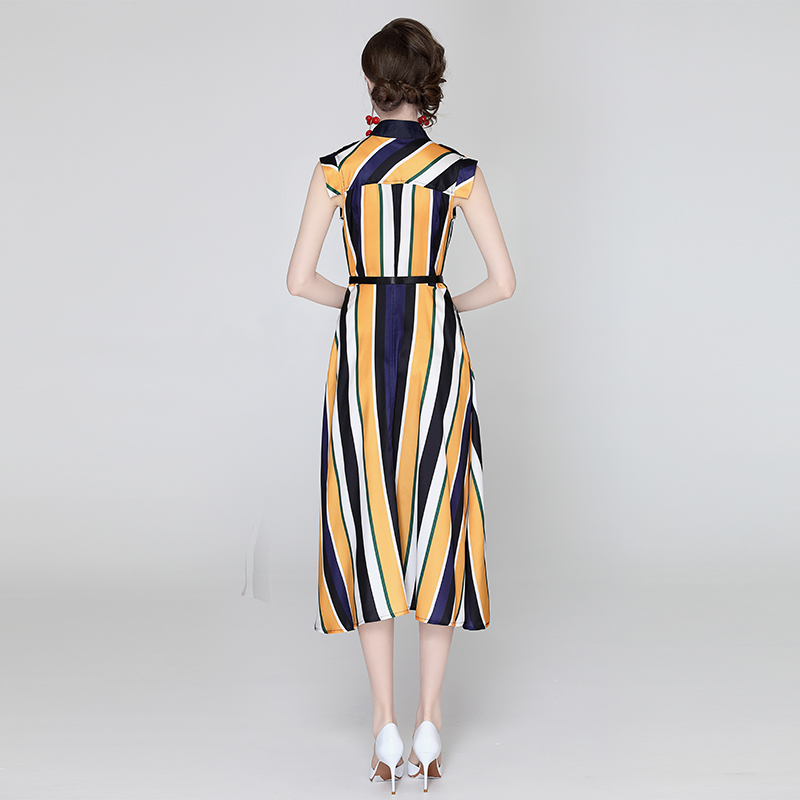 Long fashion split stripe ladies dress for women