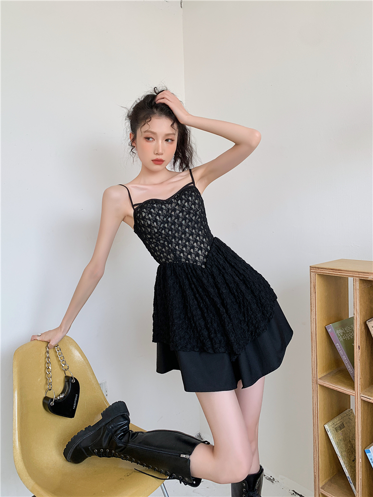Black sexy dress slim lace strap dress