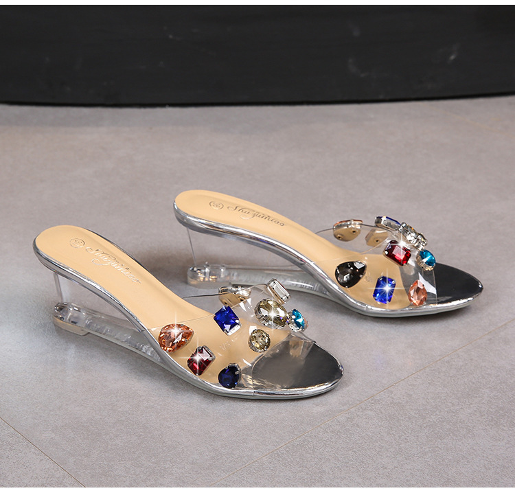 Sexy crystal high-heeled shoes summer slippers for women