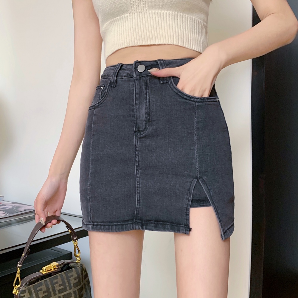 Anti emptied package hip skirt split high waist jeans