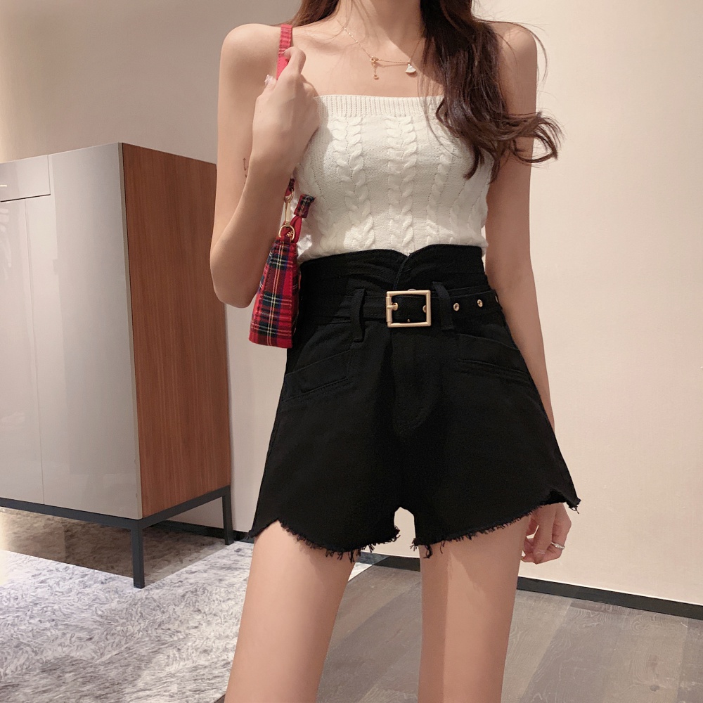 With belt spring and summer slim short jeans for women