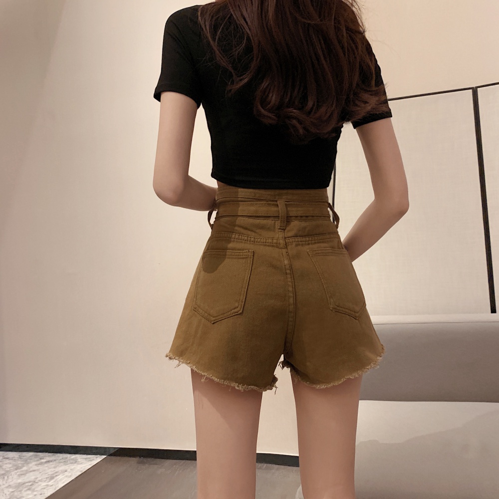 With belt spring and summer slim short jeans for women