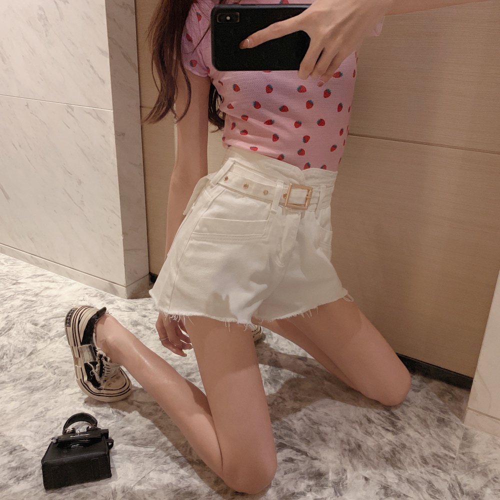 With belt spring and summer slim short jeans for women