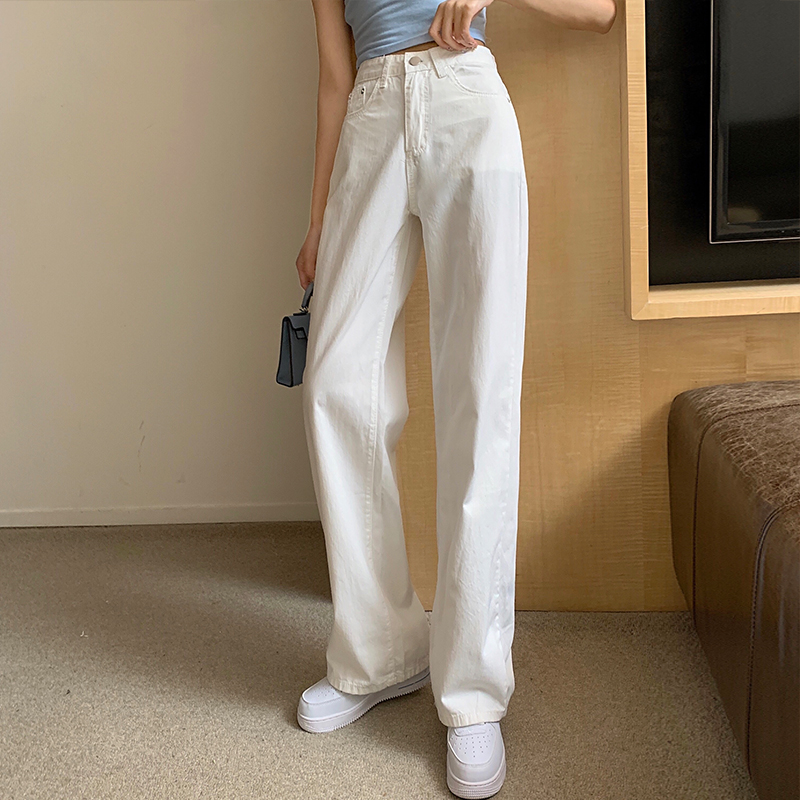 Slim straight high waist loose wide leg drape jeans