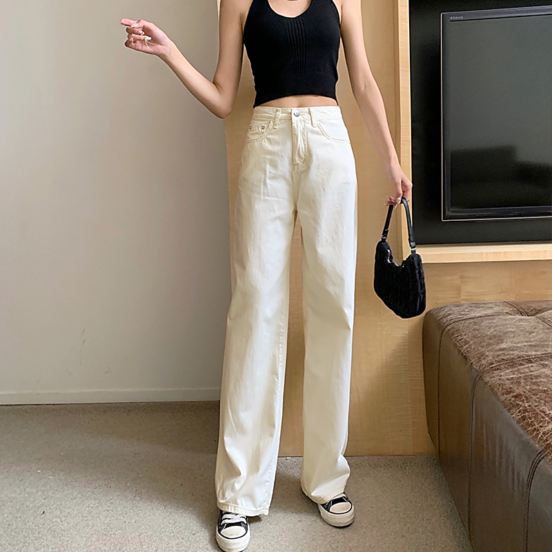 Slim straight high waist loose wide leg drape jeans