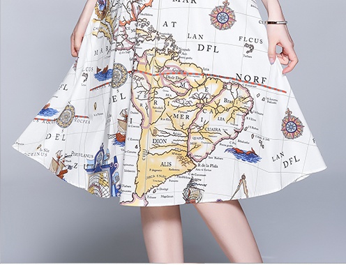 Printing slim summer lapel pattern map dress