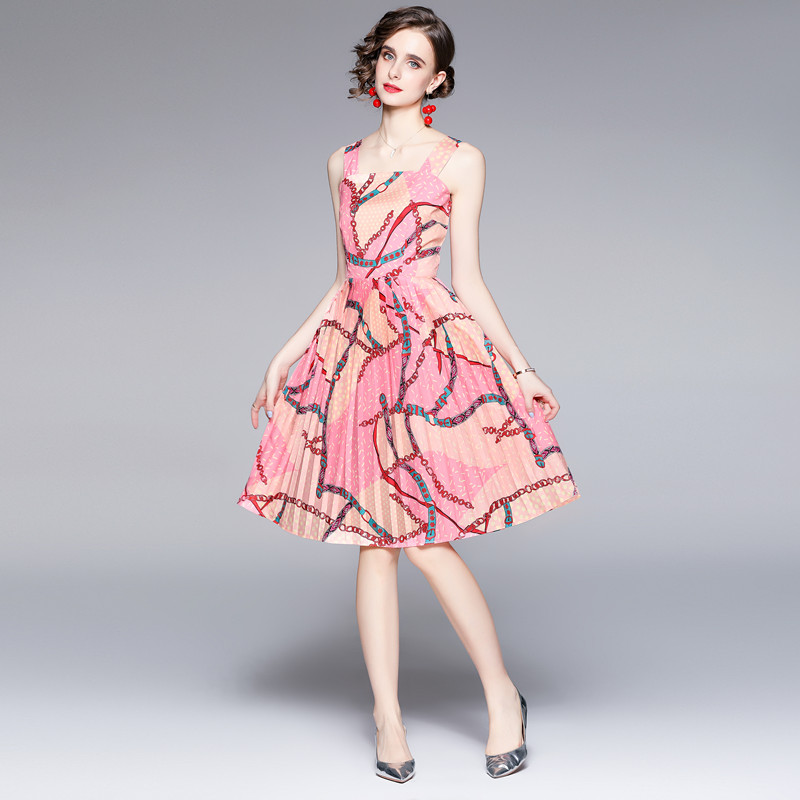 Slim summer fashion pleated printing dress