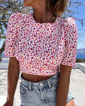 Frenum sexy summer shirt floral round neck halter tops