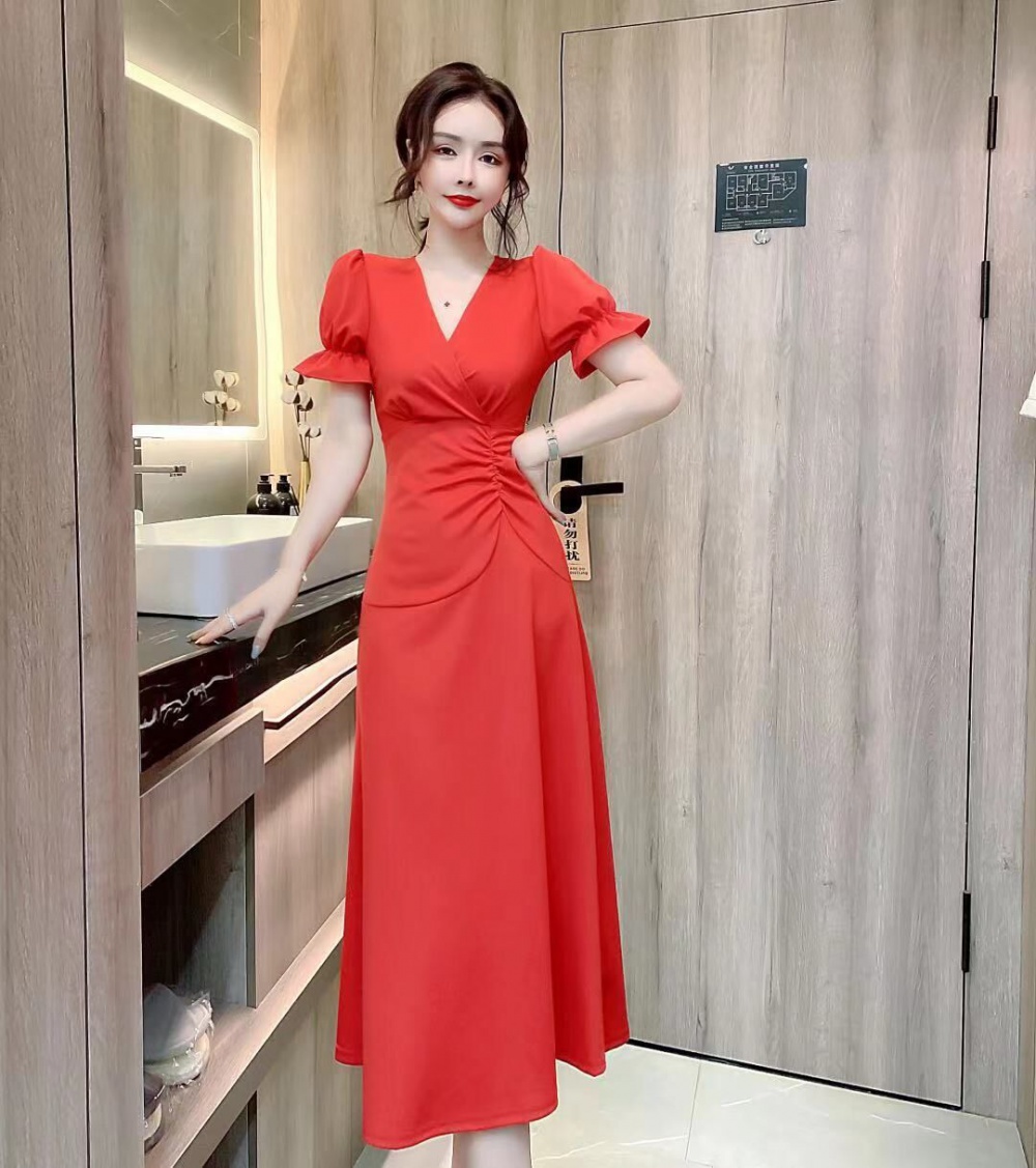 Sling dress pinched waist evening dress for women