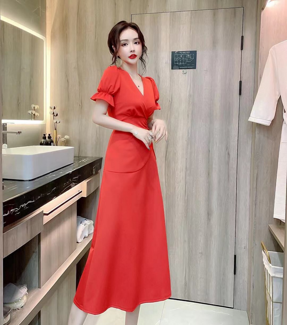 Sling dress pinched waist evening dress for women