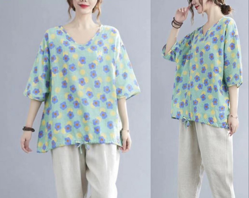 Printing loose large yard Casual cotton linen tops