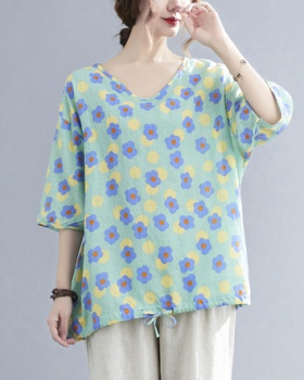 Printing loose large yard Casual cotton linen tops