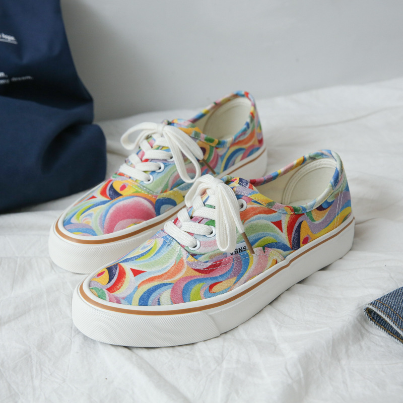 Low rainbow cloth shoes spring canvas shoes for men